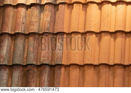 Comparison Roof Tiles Clean Moss And Lichen Before And After Cleaning High Pressure Water Cleaner Ti