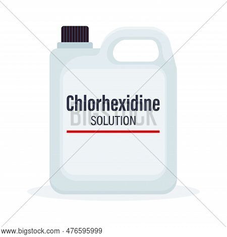 Chlorhexidine Solution In Big White Plastic Bottle Vector Illustration Isolated On White Background.