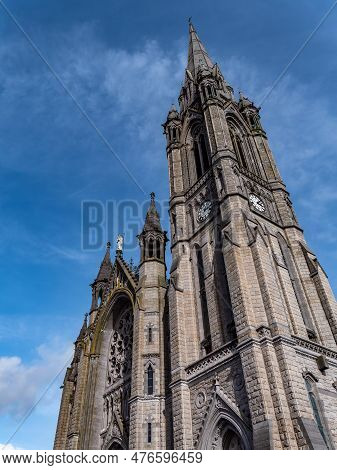 Catholic Cathedral In Ireland, Gothic Style. The Cathedral Church Of St Colman Known As Cobh Cathedr