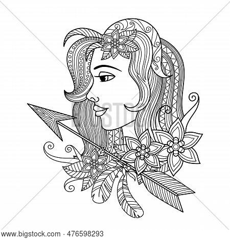 Saggitarius Zodiac Sign. Zentangle Coloring Book Page For Adult. Zodiac Sign