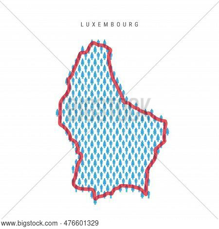 Luxembourg Population Map. Stick Figures Luxembourgish People Map With Bold Red Translucent Country 