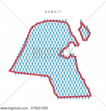 Kuwait Population Map. Stick Figures Kuwaiti People Map With Bold Red Translucent Country Border. Pa