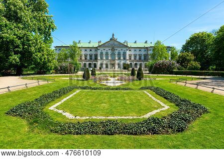 Warsaw, Krasinski Palace With Green Grass In Warsaw Park
