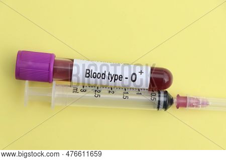 Blood Type O Rh Positive Test, Blood Sample To Analyze In The Laboratory, Blood In Test Tube
