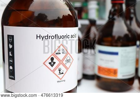Hydrofluoric Acid, Hazardous Chemicals And Symbols On Containers, Chemical In Industry Or Laboratory