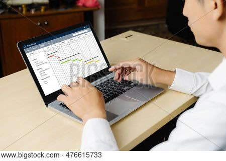 Project Planning Software For Modish Business Project Management On The Computer Screen Showing Time