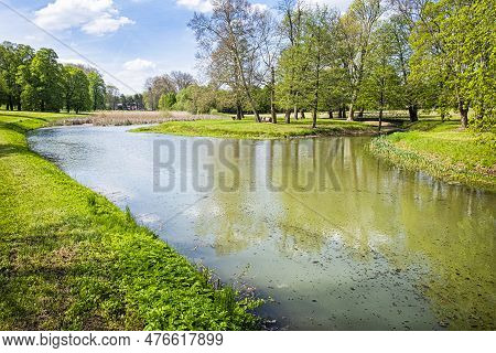 Manor Park In Dolna Krupa, Slovak Republic. Travel Destination. Seasonal Natural Scene.