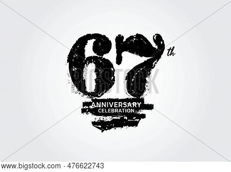 67 Years Anniversary Celebration Logotype Black Vector, 67th Birthday Logo, 67 Number Design, Annive