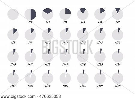 Circles Divided Into Parts From 1 To 28. Round Chart For Infographic, Pie Slice Or Diagram Sectors.