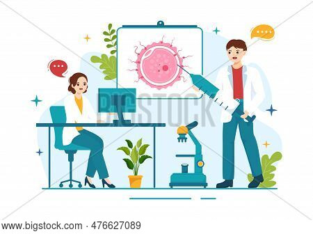 Artificial Pregnancy Vector Illustration With Couple After Successful Embryo Engraftment And Reprodu