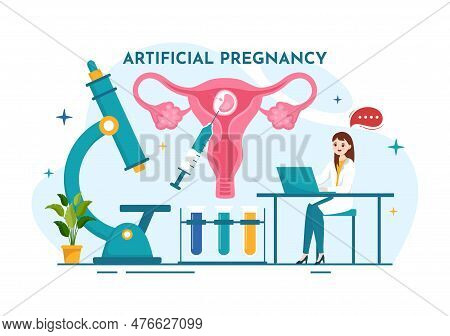 Artificial Pregnancy Vector Illustration With Couple After Successful Embryo Engraftment And Reprodu