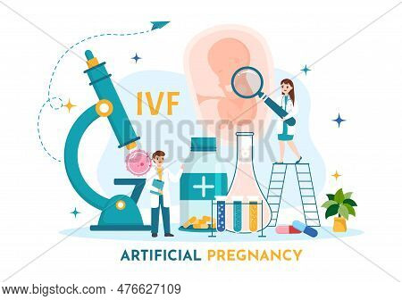 Artificial Pregnancy Vector Illustration With Couple After Successful Embryo Engraftment And Reprodu