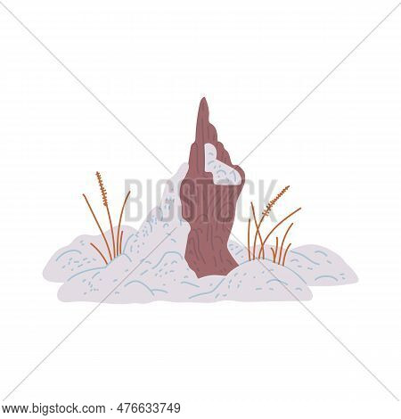 Tree Stump Under Snow Flat Vector Illustration Isolated On White Background.