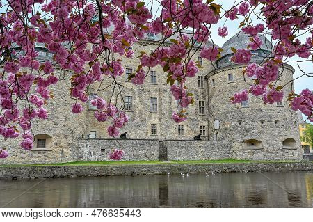 Orebro Castle And Cherry Trees Orebro Sweden May 15 2023