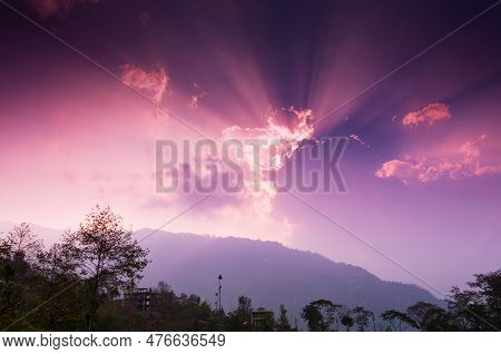 Sunset Sky Over Chayatal Or Chaya Taal, West Sikkim, India, Nature, Silence And Peace. Famous For Re