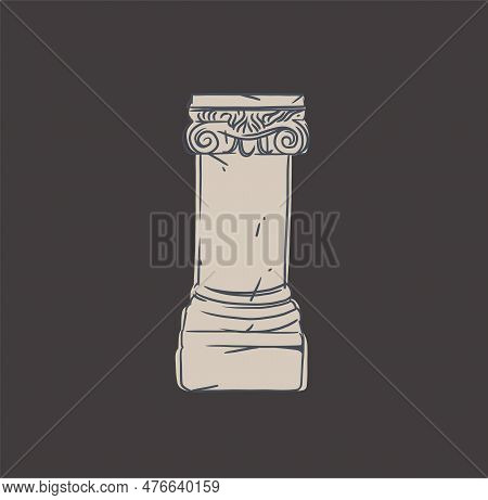 Hand Drawn Vector Abstract Outline, Graphic, Line Art Greek Ancient Sculpture Old Column Line Modern