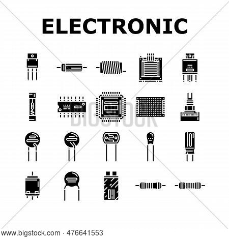 Electronic Component Circuit Chip Icons Set Vector. Technology Computer, Hardware Microchip, Process
