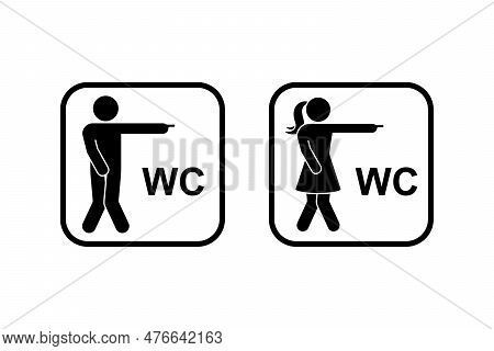 Public Toilet Man Woman Finger Pointing Direction Access Icon Vector Set. Restroom Funny Sign Symbol