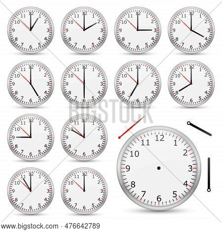 Illustration Of Clocks That Shows Evry Hour On White Background.