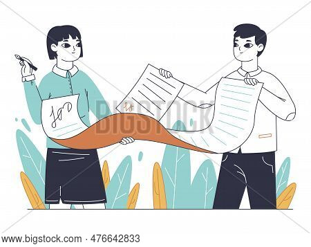 Business Deal Contract Signing, Electronic Signature. Flat Online Signature, People Signing Official