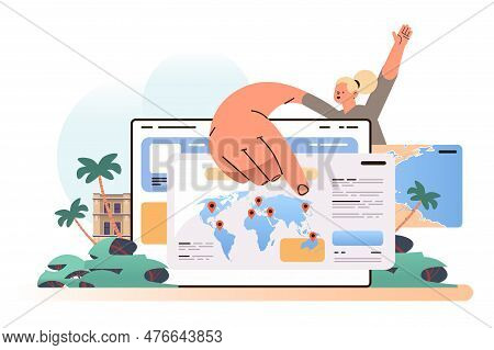 Woman Selecting And Booking Excursions Tour Personal Guide Selection Find Points Of Interest Concept