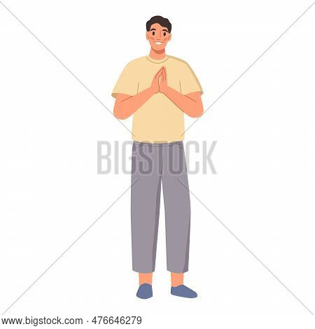 Man Clapping With Hands, Applauding Flat Cartoon Person. Happy Guy Greeting Someone, Congratulating 