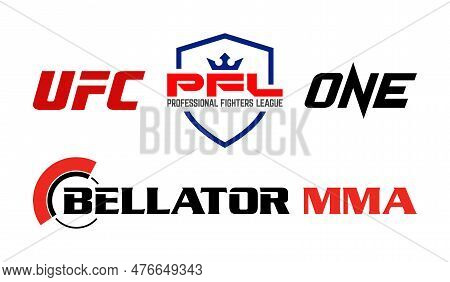 Ukraine, Kropyvnytskyi - May 22, 2023. Logo Set Of Top 5 Mma Promotions. Most Popular Mma Championsh