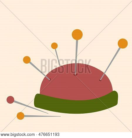 Needles Cushion. Pin Cushion. Sewing Needle Flat Icon Design, Vector Illustration Eps10 Graphic