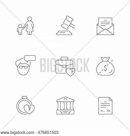 Set Line Icons Of Divorce Isolated On White