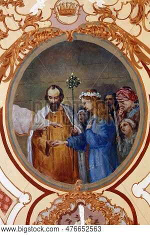 Zlatar, Croatia - November 17, 2011: Engagement Of Virgin Mary, Fresco On The Ceiling In The Parish 