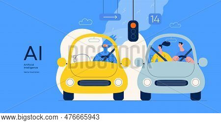 Artificial Intelligence, Driving -modern Flat Vector Concept Illustration Of An Artificial Intellige