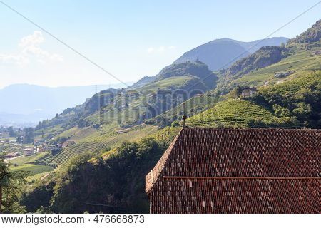 Roof Of Runkelstein Castle And Surrounding Mountains In Ritten Near Bolzano, South Tyrol, Italy