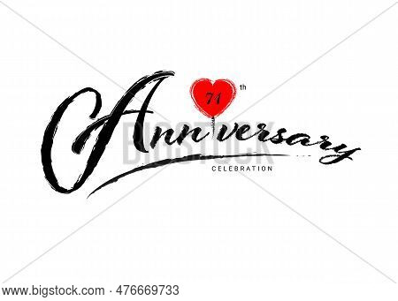 71 Years Anniversary Celebration Logo With Red Heart Vector, 71 Number Logo Design, 71th Birthday Lo