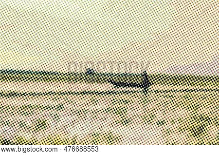 Cmyk Dot Halftone Village Nature View Lake And Bat Vector Design, Black, Halftone, Vector, Texture, 