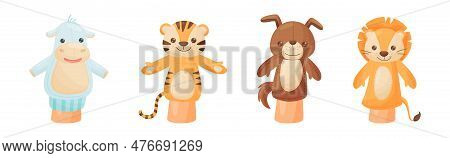 Hand Puppet Toy Made From Fabric Wore By Hand Vector Set