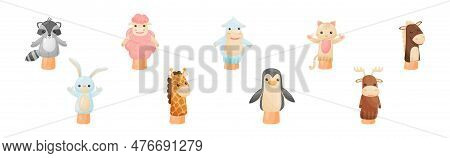 Hand Puppet Toy Made From Fabric Wore By Hand Vector Set