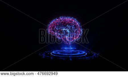 Digital Brain Hologram Hud. Artificial Intelligence Ai Machine Deep Learning. Business Technology In