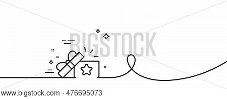 Loyalty Gift Box Line Icon. Continuous One Line With Curl. Bonus Points. Discount Program Symbol. Lo