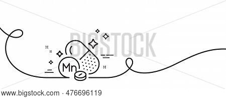Manganese Mineral Line Icon. Continuous One Line With Curl. Chemical Element Mn Sign. Capsule Or Pil