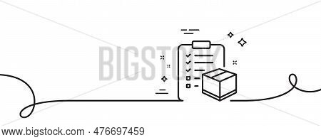 Parcel Checklist Line Icon. Continuous One Line With Curl. Logistics Check Sign. Package Control Sym