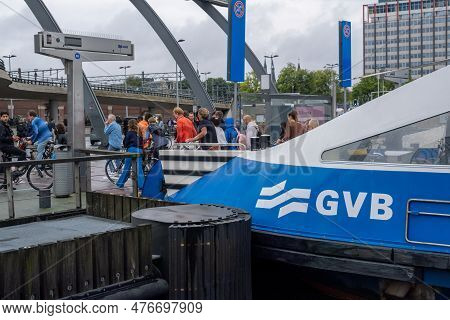 Amsterdam, The Netherlands - 8 September 2022: A Gvb Ferryboat Crossing The