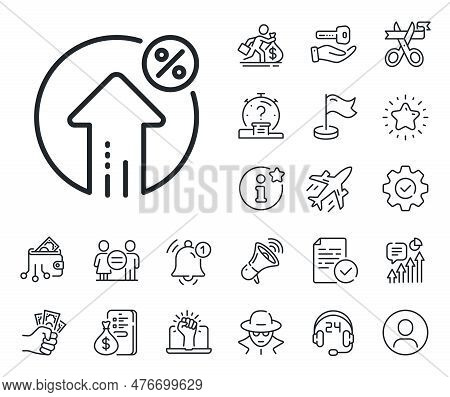 Discount Sign. Salaryman, Gender Equality And Alert Bell Outline Icons. Loan Percent Growth Line Ico