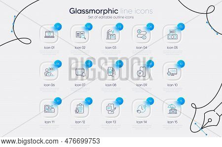 Set Of Fingerprint, Seo And Phone Chat Line Icons For Web App. Notification, Charging Time, Bid Offe