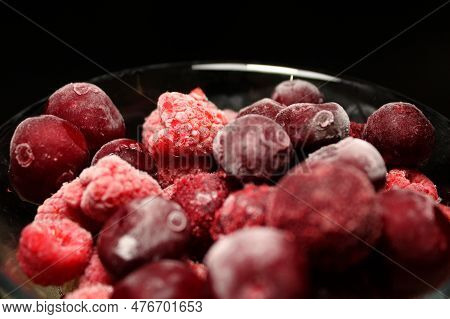 Bunch Of Frozen Berry Fruit In Glass Plate Detailed Stock Photo