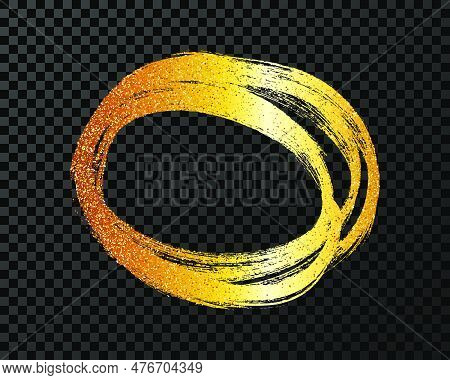 Circle Drawn With A Gold Marker. Doodle Style Scribble Circle. Gold Hand Drawn Design Elements On Da