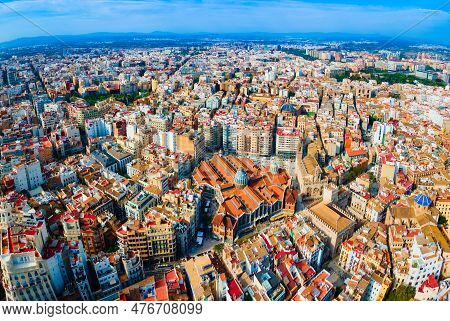 Mercado Central Aerial Panoramic View. Mercat Central Is A Public Central Market Located In Central 