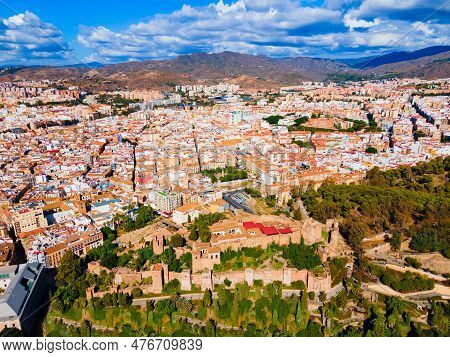 Malaga Alcazaba Aerial Panoramic View. Alcazaba Is A Arabian Fortress In Malaga City In The Andalusi