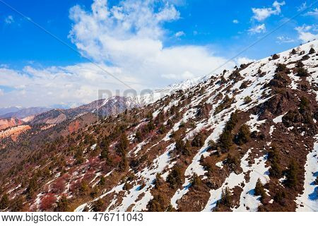 Beldersay Mountain In Tian Shan Range, Chimgan Region Near Taskent City In Uzbekistan In Spring, Vie