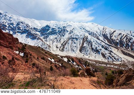 Chimgan Mountain In Tian Shan Range Near The Taskent City In Uzbekistan In Spring, View From Cable C