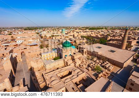 Itchan Kala Aerial Panoramic View. Itchan Or Ichan Kala Is An Ancient Walled Inner Town Of The City 